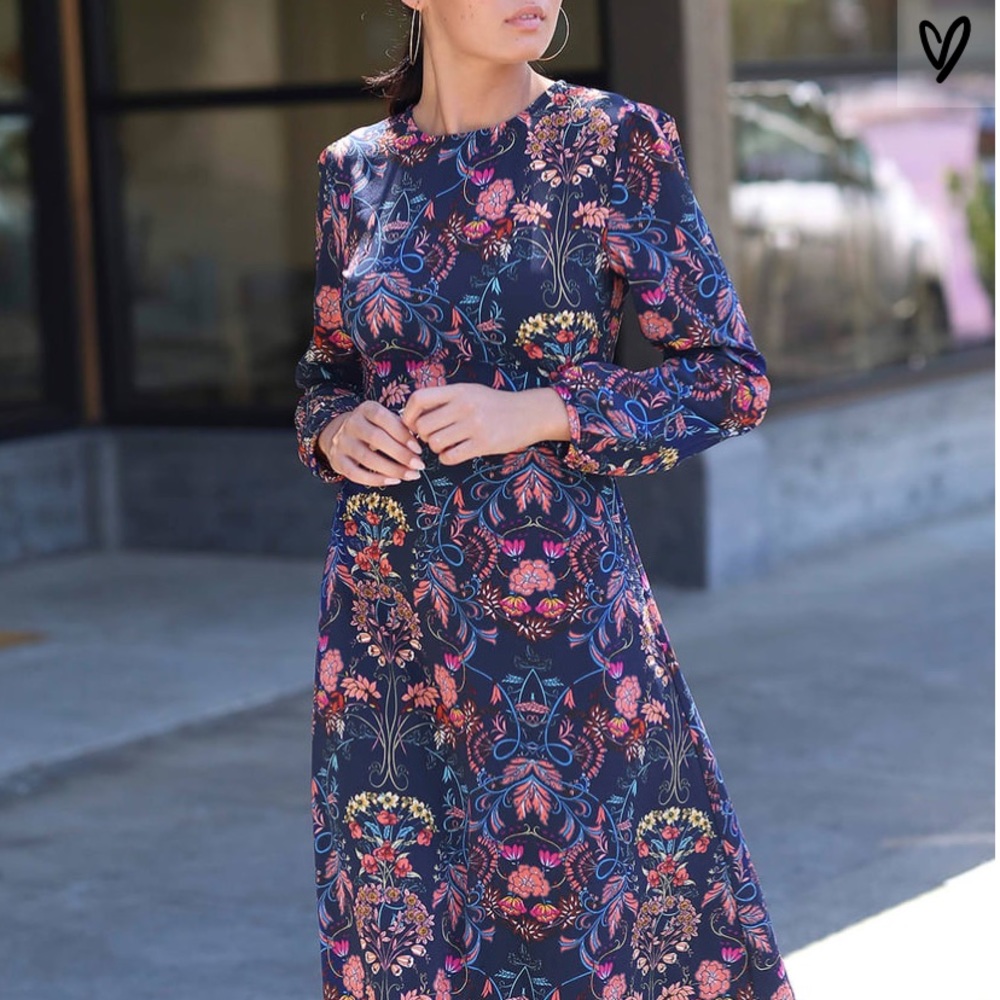 Garden Splendor Navy Blue Floral Dress